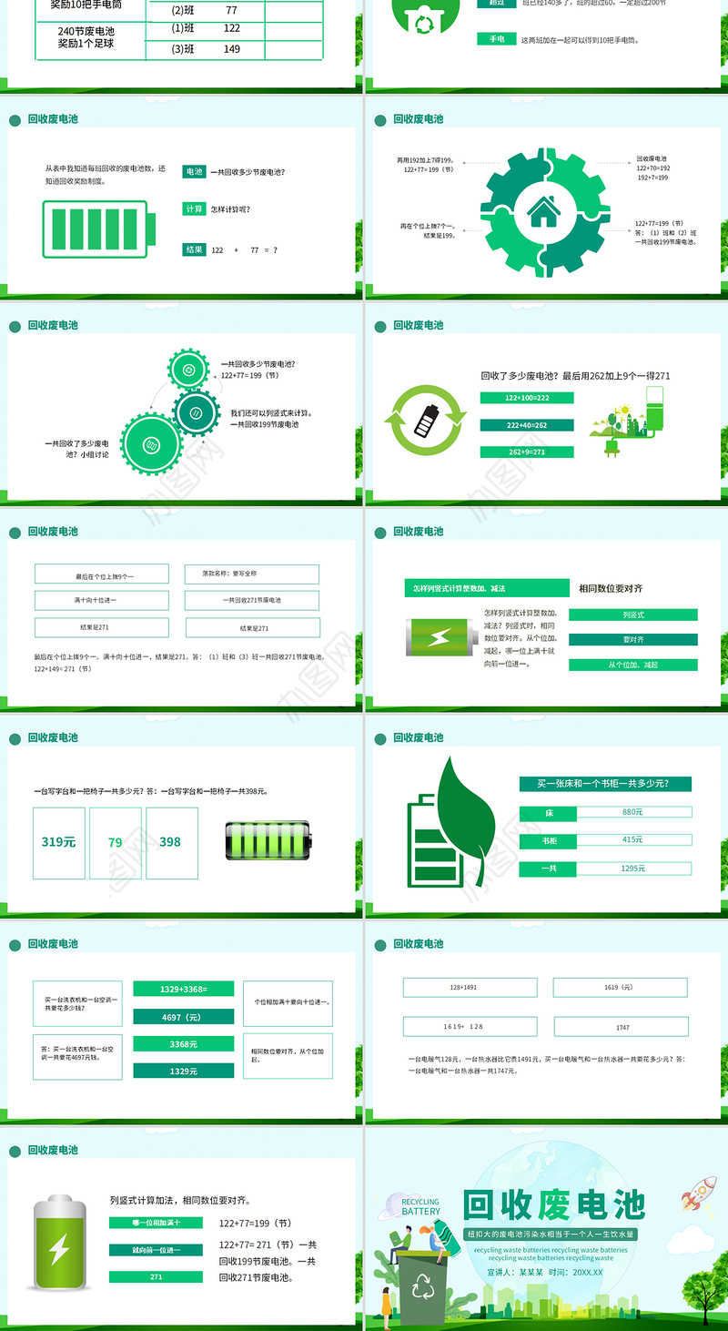 废电池回收PPT绿色清新拒绝电池污染同享绿水青山环境保护课件