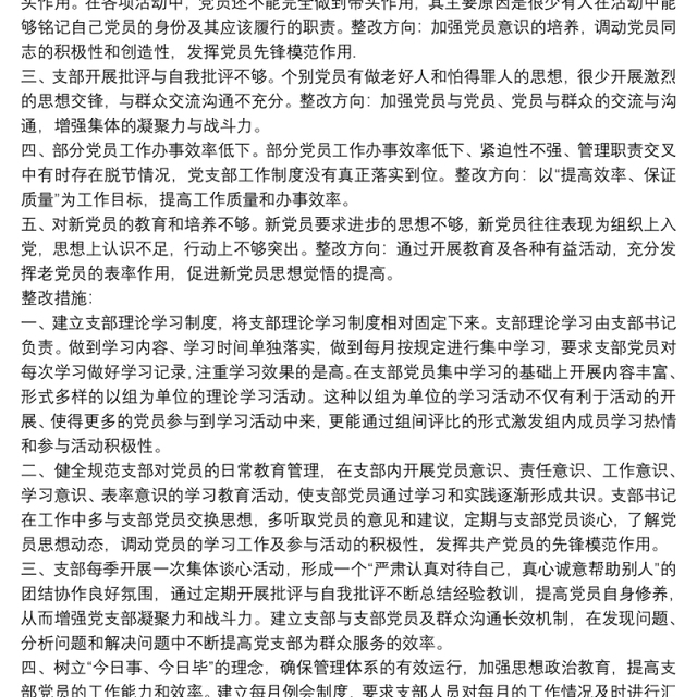 党支部存在问题及整改措施