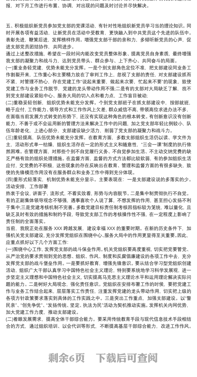 党支部存在问题及整改措施