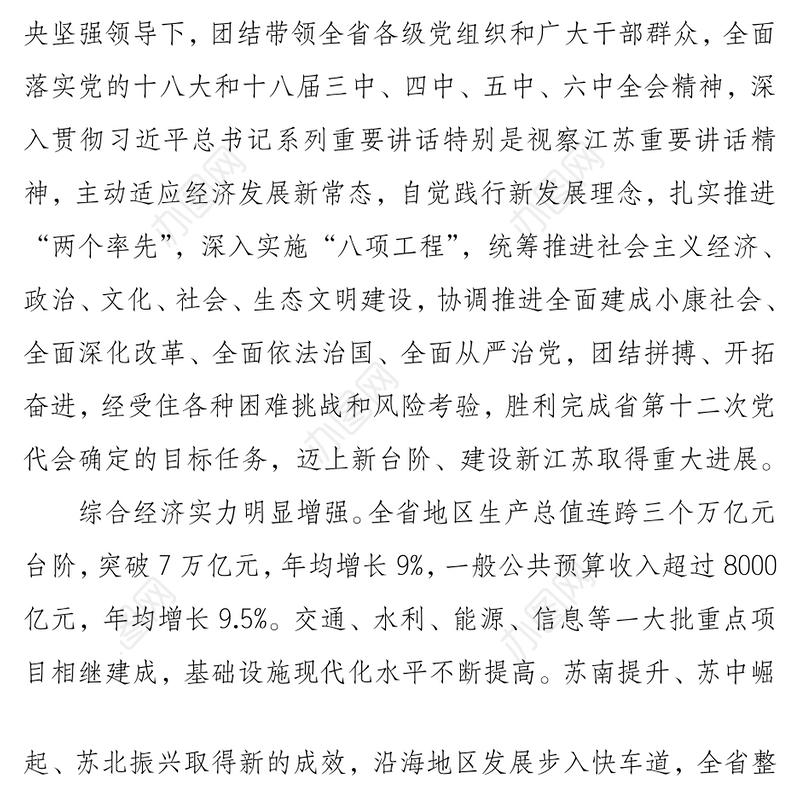 李强同志在江苏省委党代会上的报告