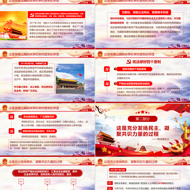 红色大气聚焦两会党政党课学习国家宪法诞生记PPT模板