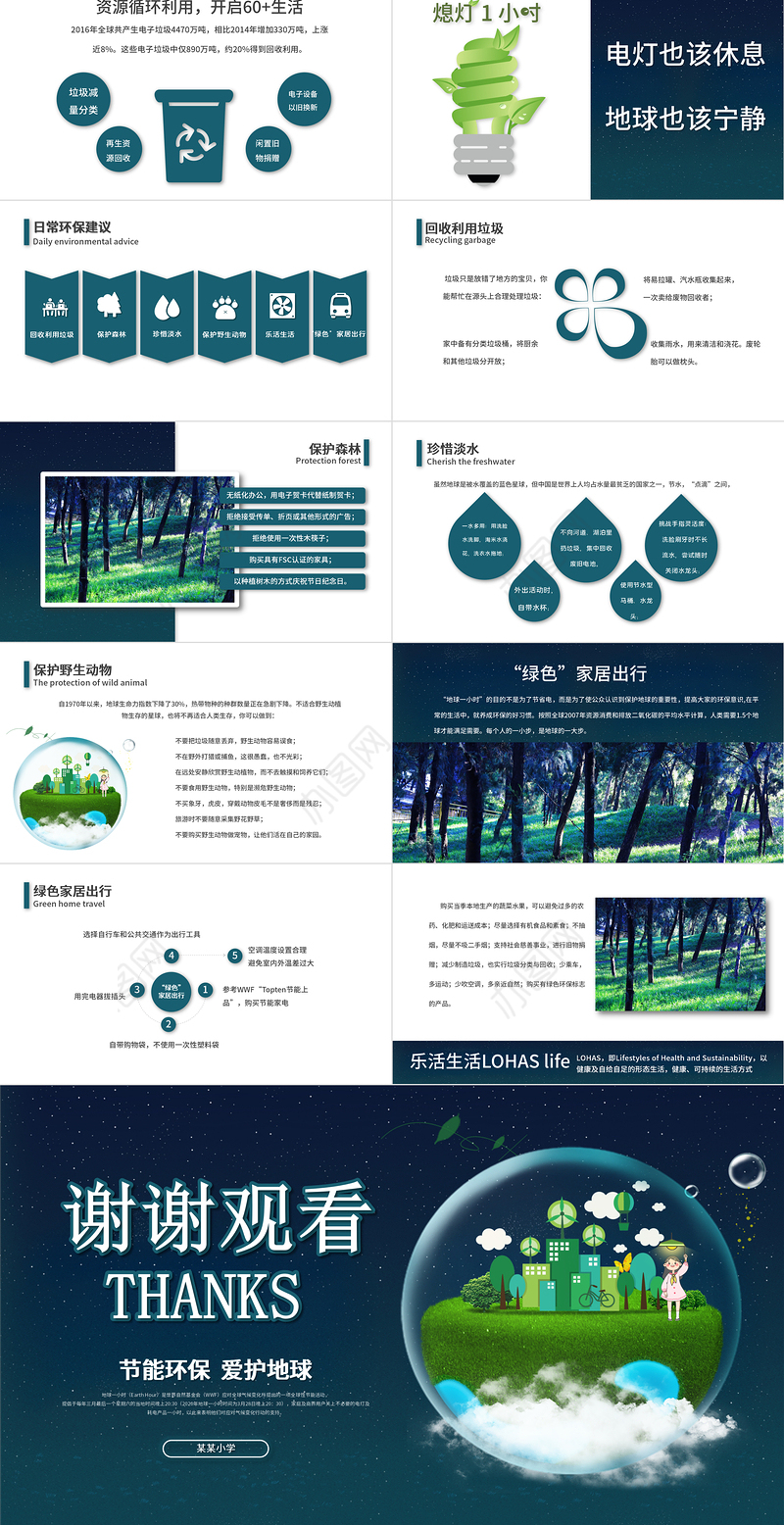 地球一小时PPT简洁科技风节约能源保护地球倡导低碳生活活动介绍模板