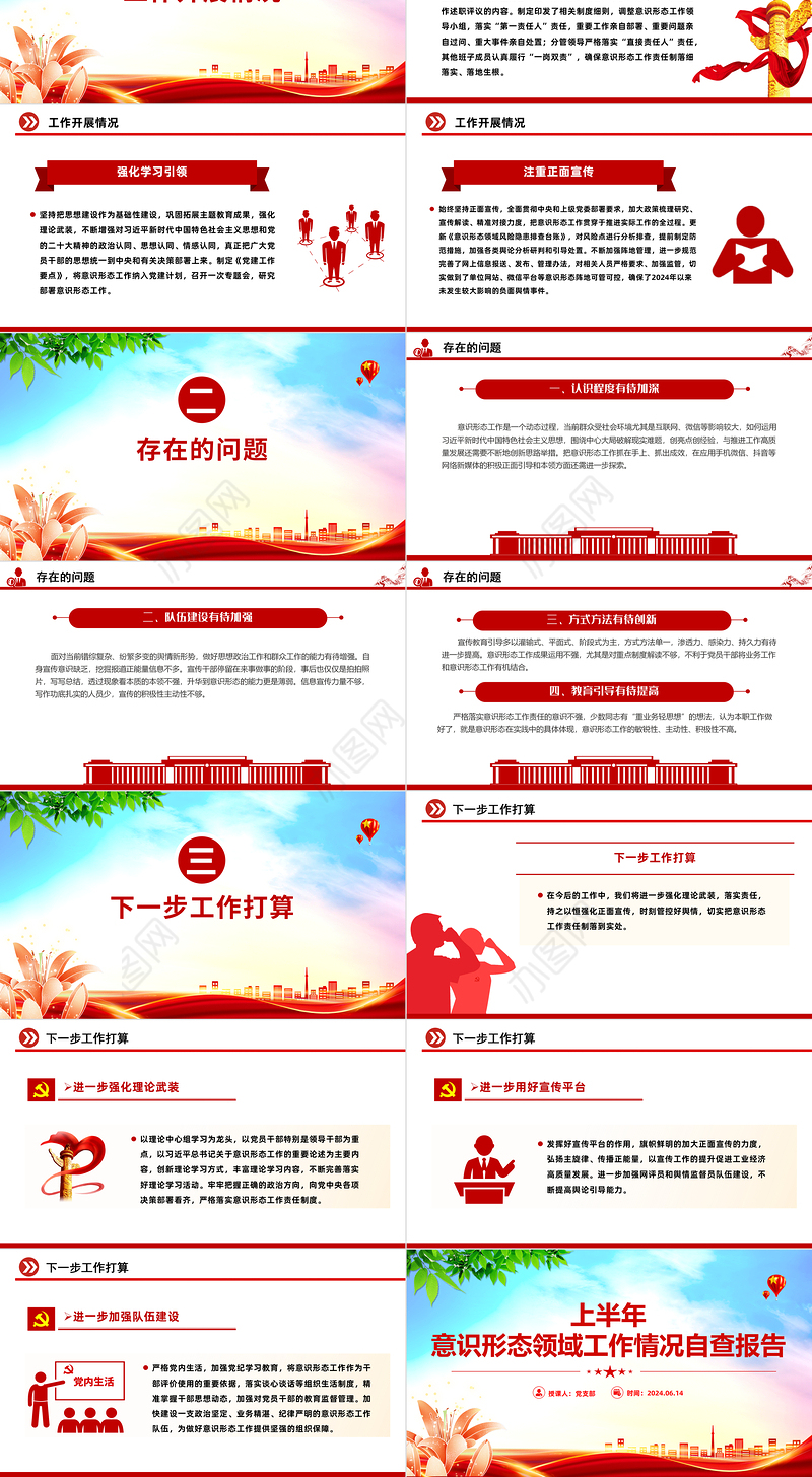 大气简洁2024上半年意识形态领域工作情况自查报告PPT模板