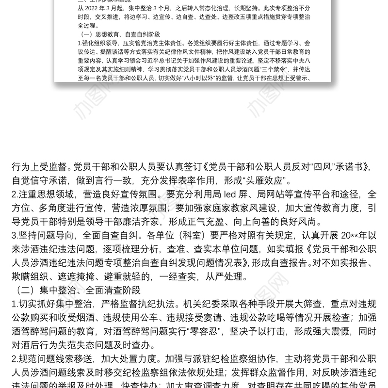 开展党员干部和公职人员涉酒违纪违法问题专项整治工作方案