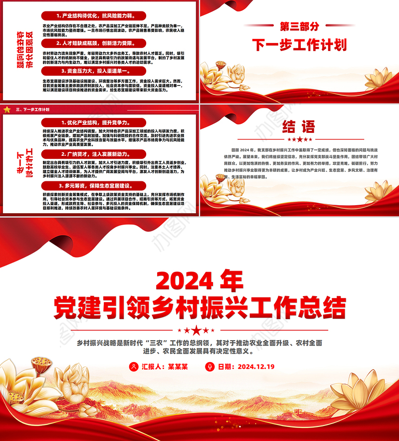 党建引领乡村振兴工作总结PPT模板课件