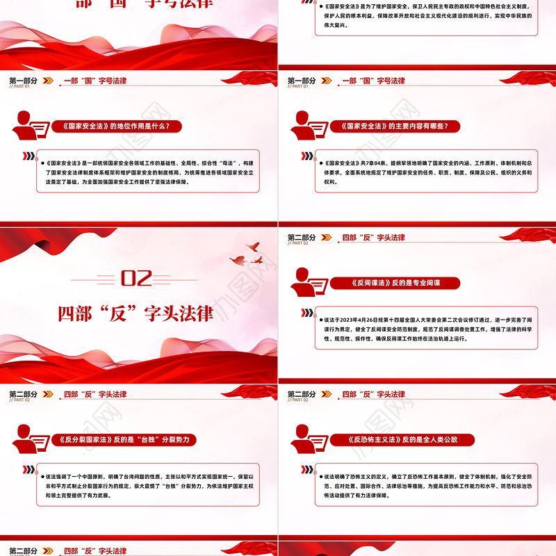 国家安全领域重要法律PPT红色简洁维护国家安全的九柄利剑普法宣传课件