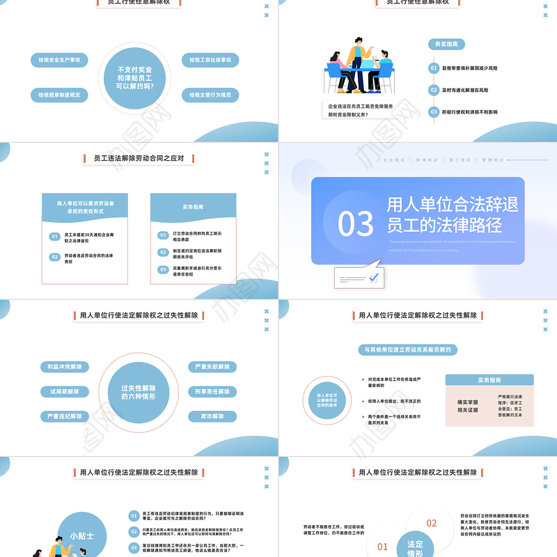 2022员工的离职与法律风险防范PPT插画风企业人力资源培训新员工专题培训课件模板