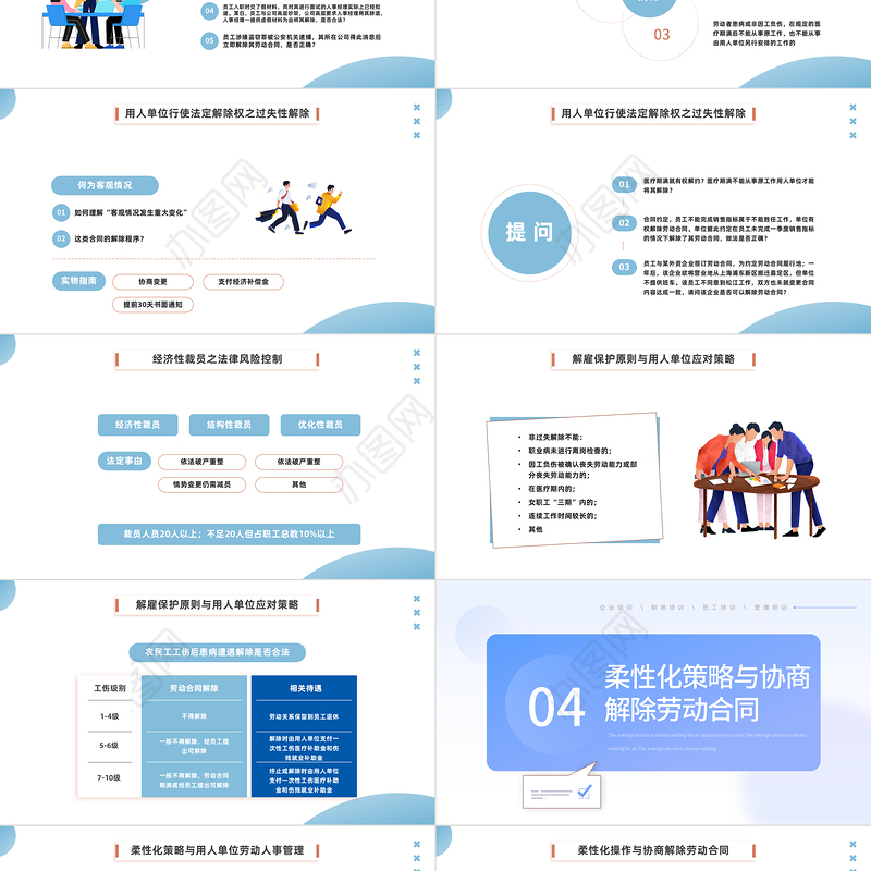 2022员工的离职与法律风险防范PPT插画风企业人力资源培训新员工专题培训课件模板