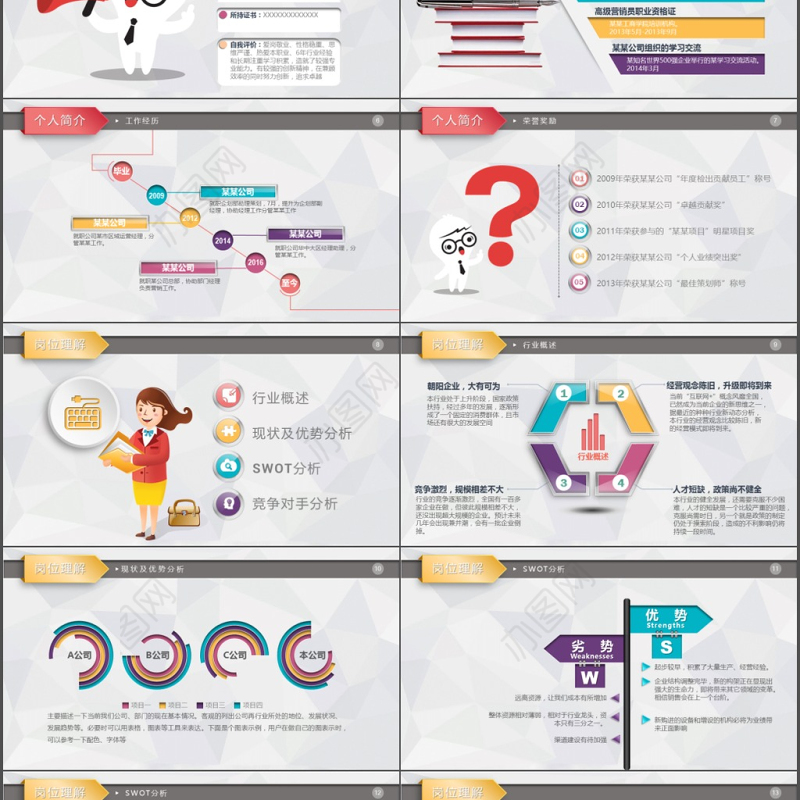 2019红色卡通简约岗位竞聘PPT模板
