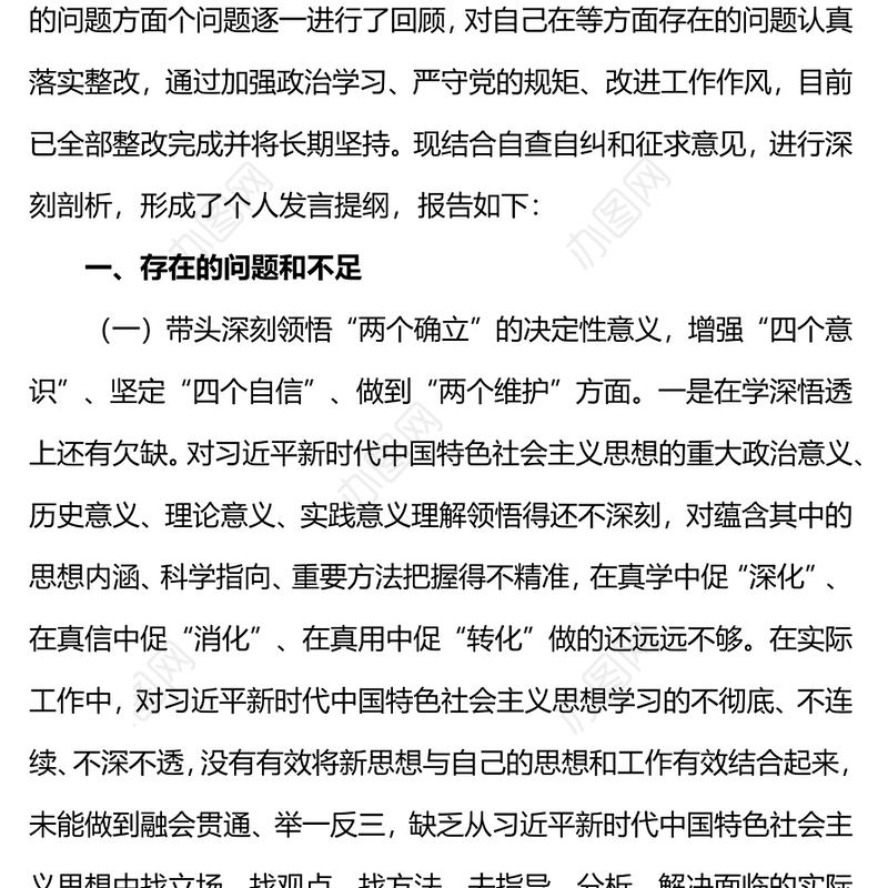 2023年度民主生活会个人对照检查检视剖析材料PPT模板(讲稿)