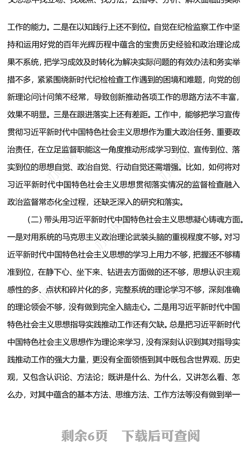 2023年度民主生活会个人对照检查检视剖析材料PPT模板(讲稿)