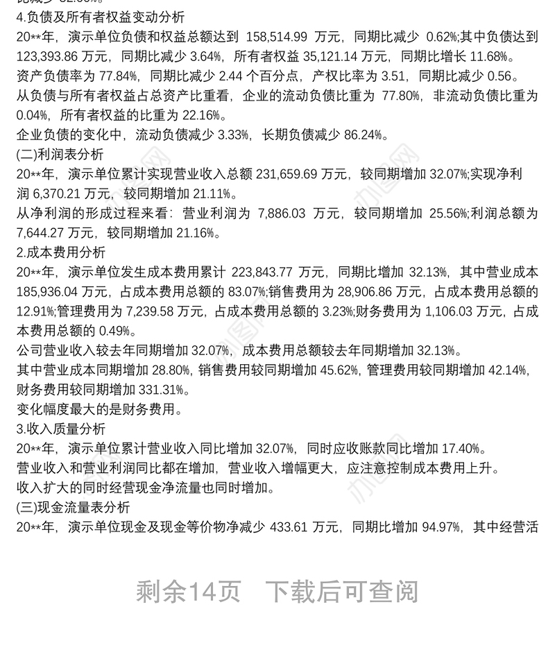 2021企业财务分析报告范文