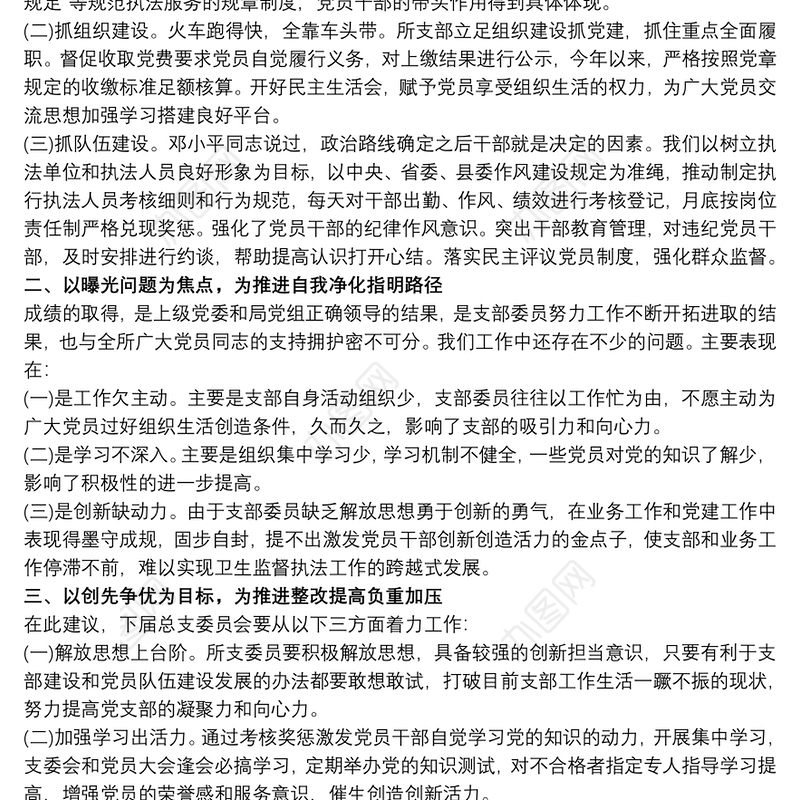 党支部委员会工作报告