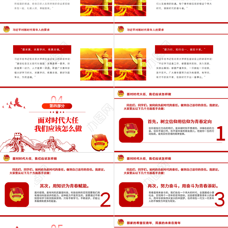新时代的青年PPT争做堪当民族复兴重任时代新人五四青年节专题党课课件模板