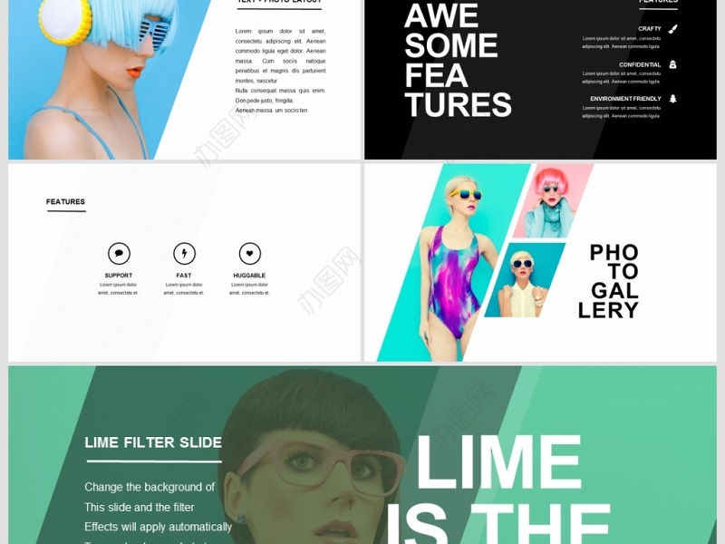 欧美时尚杂志风旅游摄影时装企业形象图片展示动态PPT模板