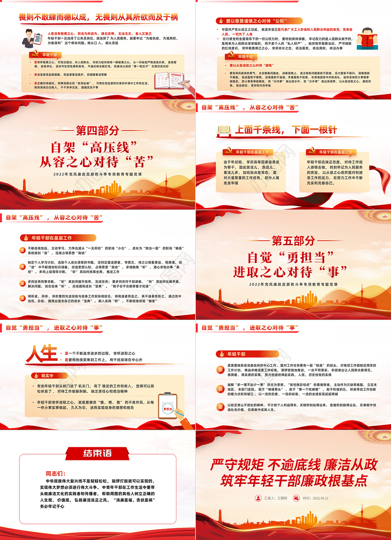 2022严守规矩不逾底线廉洁从政筑牢年轻干部廉政根基点PPT党政风全面从严治党强化作风建设廉洁从政专题党课课件模板