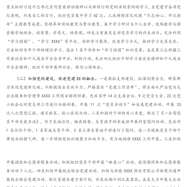 X税务局党支部书记2020年抓党建工作述职报告