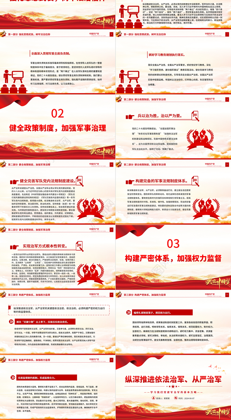 推进依法治军、从严治军PPT简约党政风学习我们党建军治军的基本方略课件