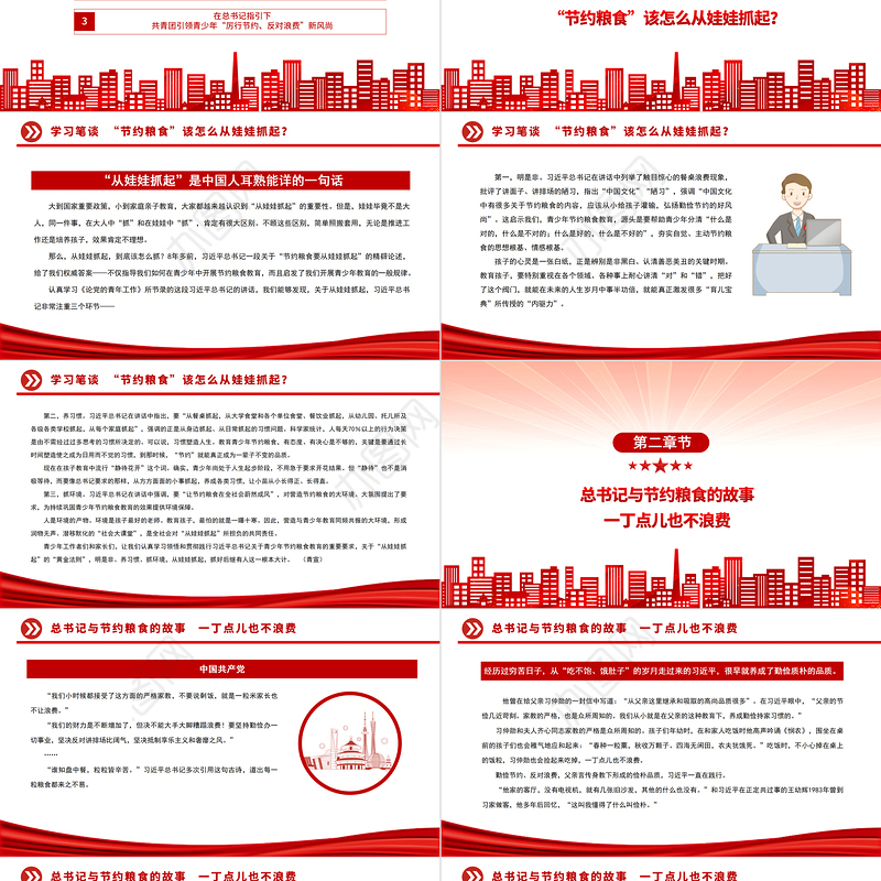 2022《节约粮食要从娃娃抓起》PPT红色党政风深入学习《论党的青年工作》学习辅读系列专题党课党建课件