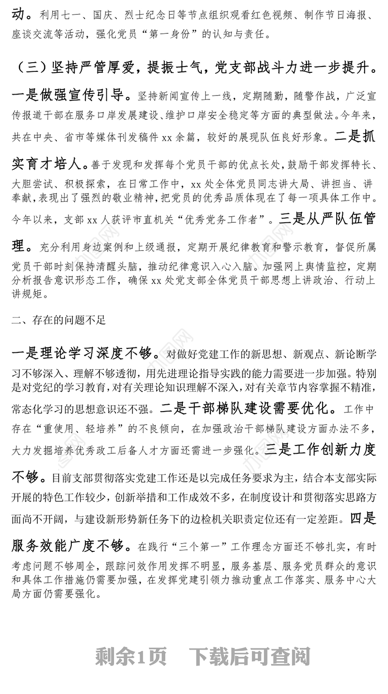 2024年党支部书记抓基层党建工作述职报告范文