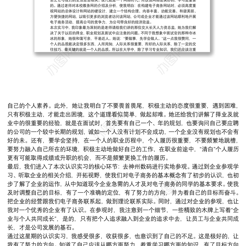 电子商务专业实习报告范文4篇