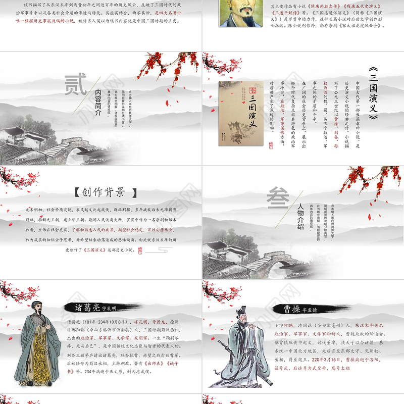 古风中国风四大名著之一三国演义经典文学名著PPT模板