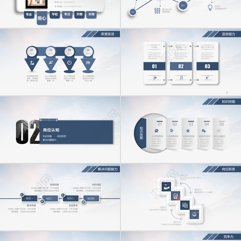 原创蓝色简洁微立体岗位竞聘报告ppt模板