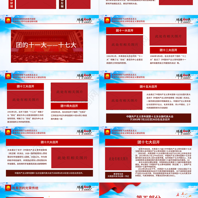庆建团百年学团史知识PPT红色精品庆祝共青团团史100周年专题党课课件模板