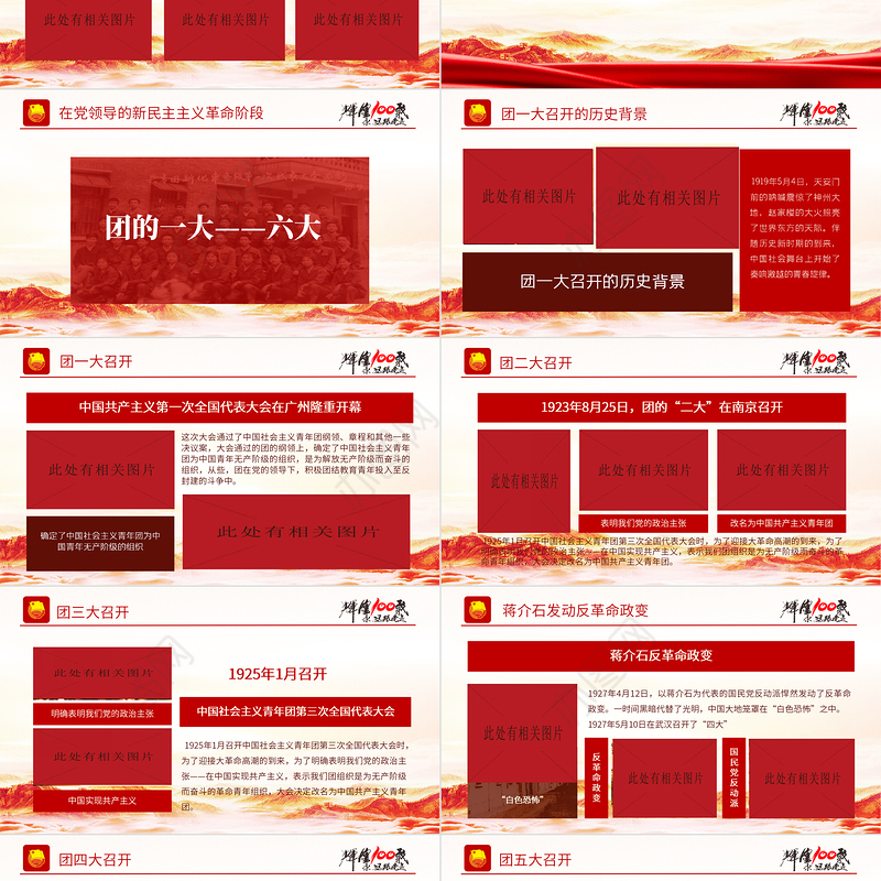 1922-2022百年团史PPT红色简洁庆祝中国共青团建团100周年专题团课课件模板下载