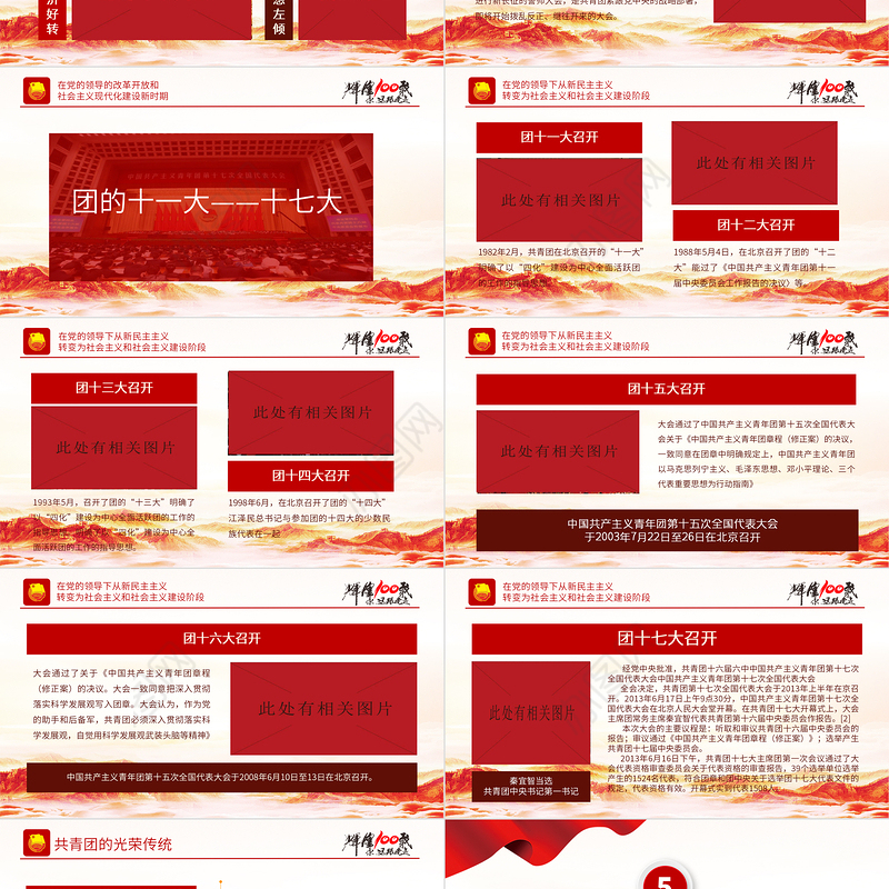 1922-2022百年团史PPT红色简洁庆祝中国共青团建团100周年专题团课课件模板下载