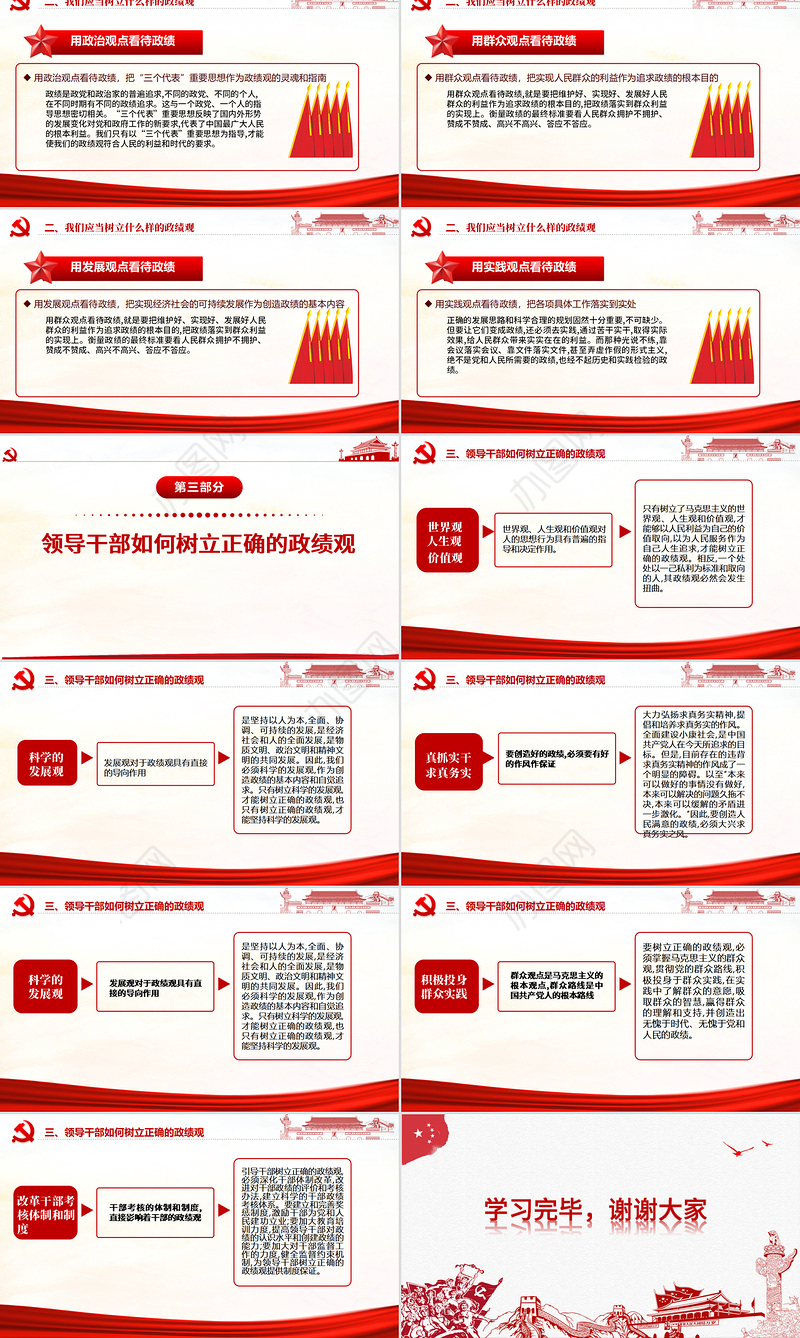 红色简洁大气树立正确的政绩观党建专题教育党课PPT模板