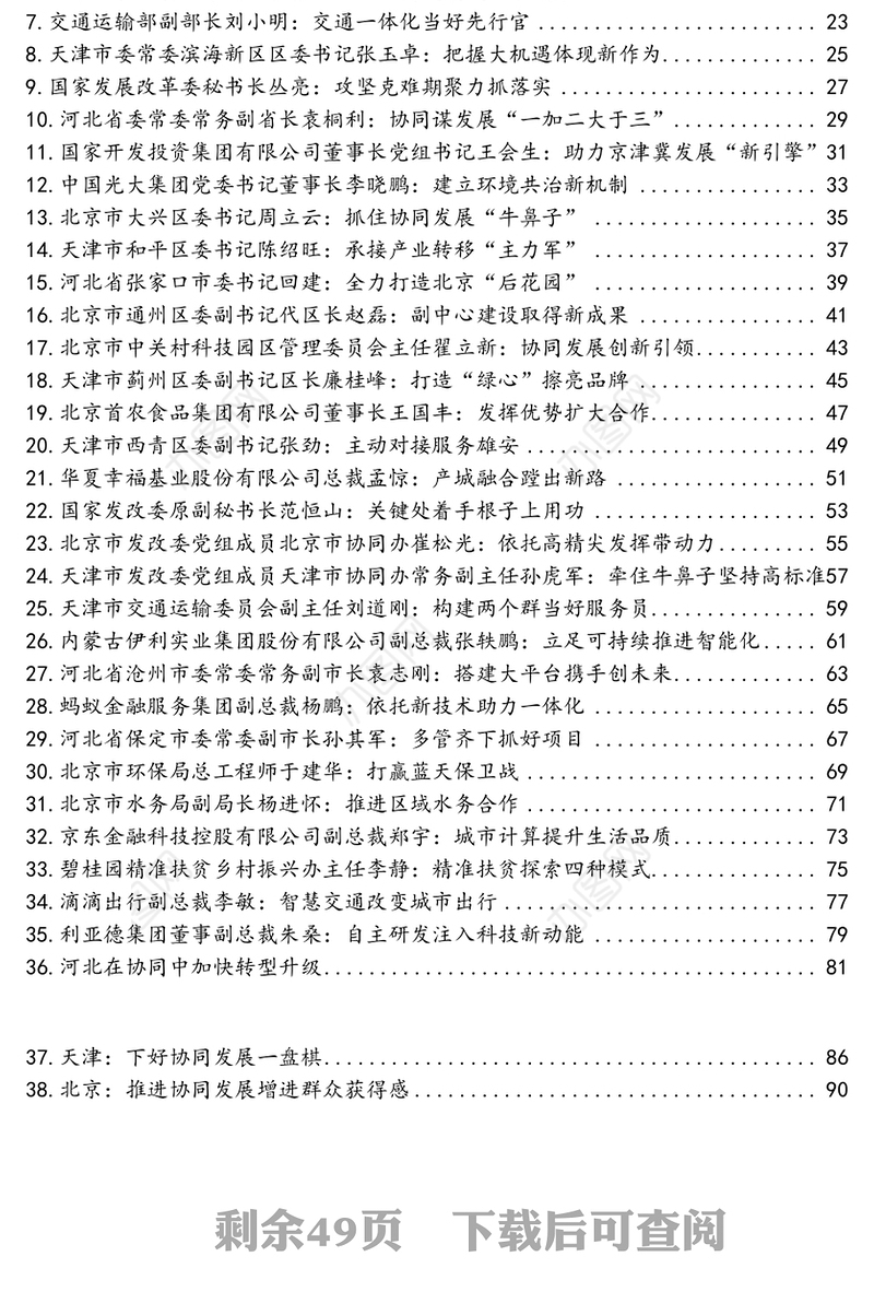 2018京津冀协同发展论坛发言摘要发言材料