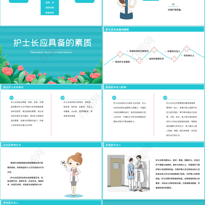 2022护士长经验分享PPT简洁卡通护士长职业素质管理经验分享主题模板