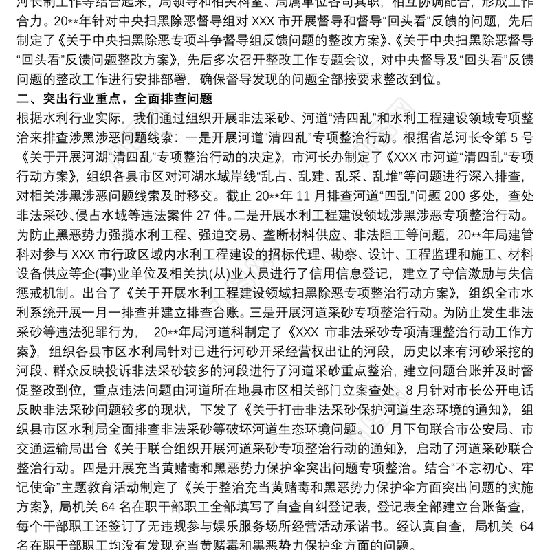 县水利局扫黑除恶专项行动工作总结