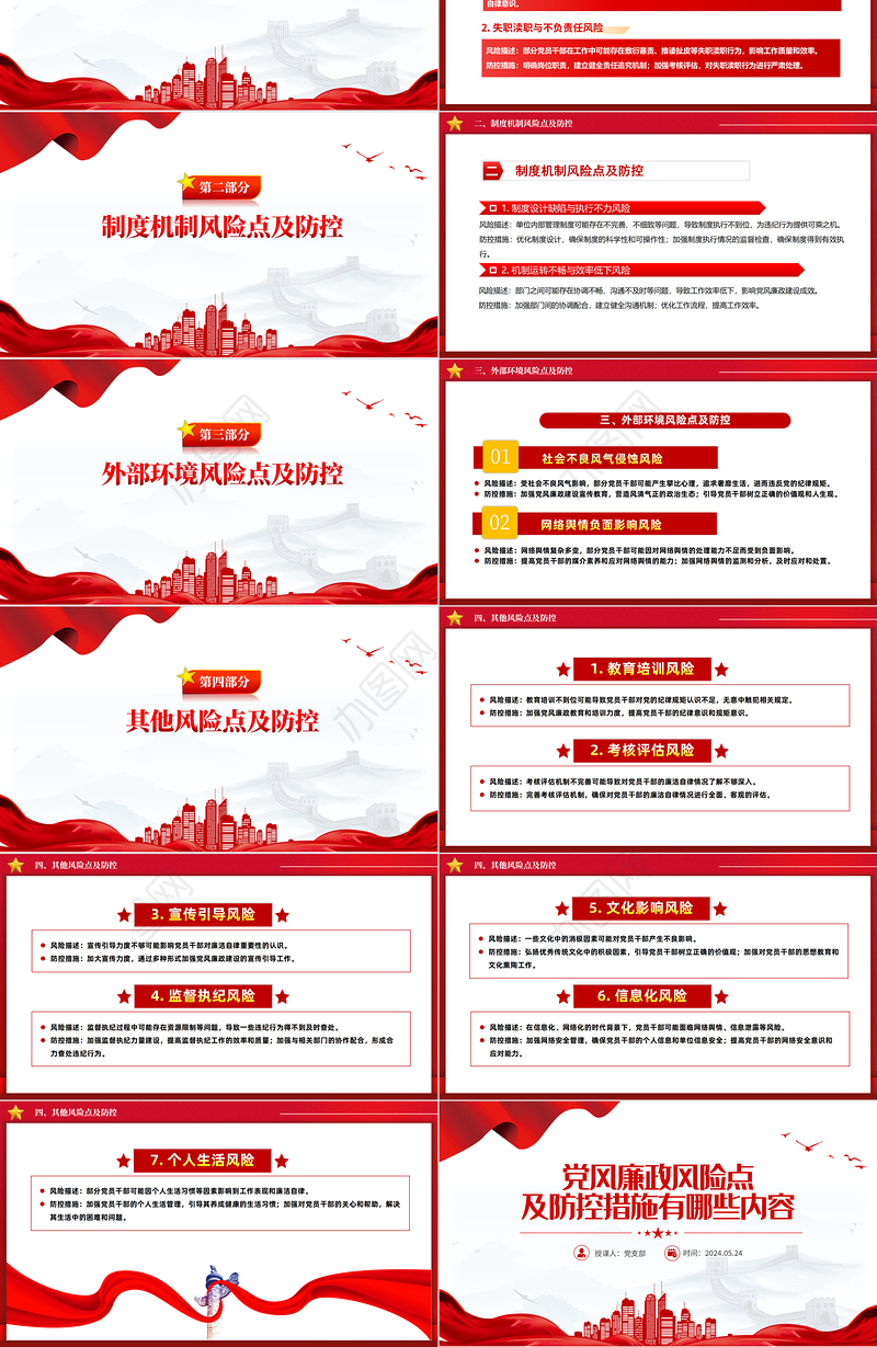 党员干部党风廉政风险点及防控措施PPT红色精美廉洁自律党课课件