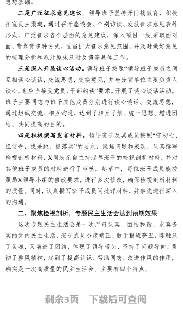 民主生活会督导组点评发言