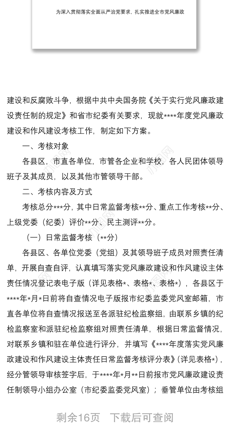 2021【表格式责任清单】党风廉政建设和作风建设考核责任清单汇总（6类18页）