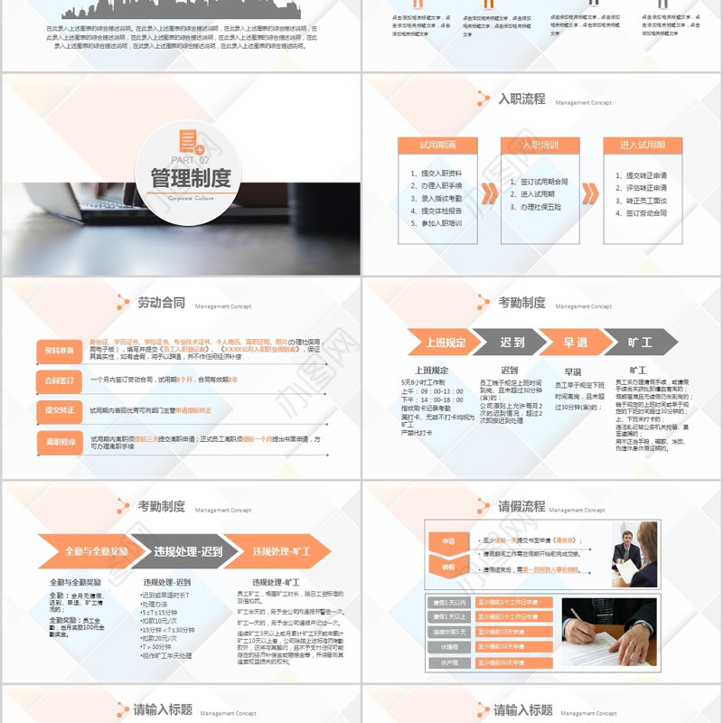 欧美清新大气员工入职培训手册ppt模板