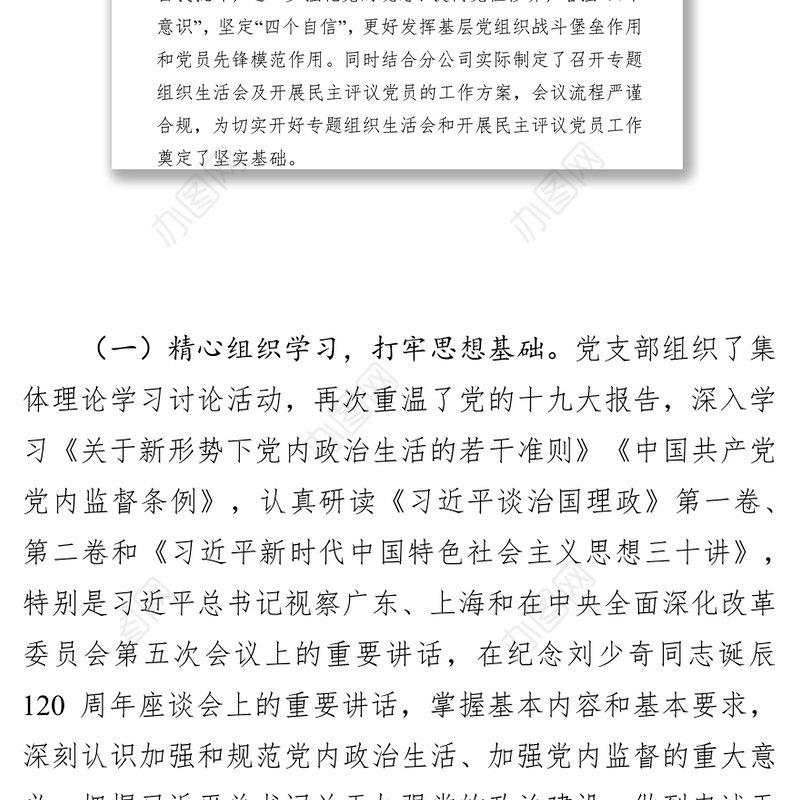 公司党支部召开专题组织生活会和开展民主评议党员工作情况报告