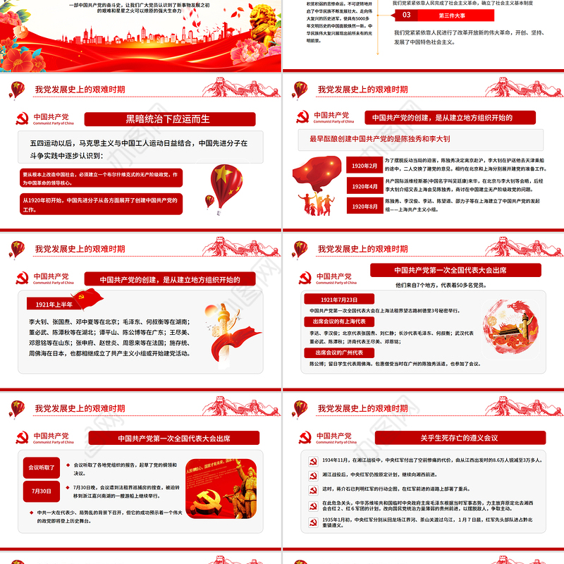 红色精美党的光辉历程PPT建党104周年党史学习教育党课课件