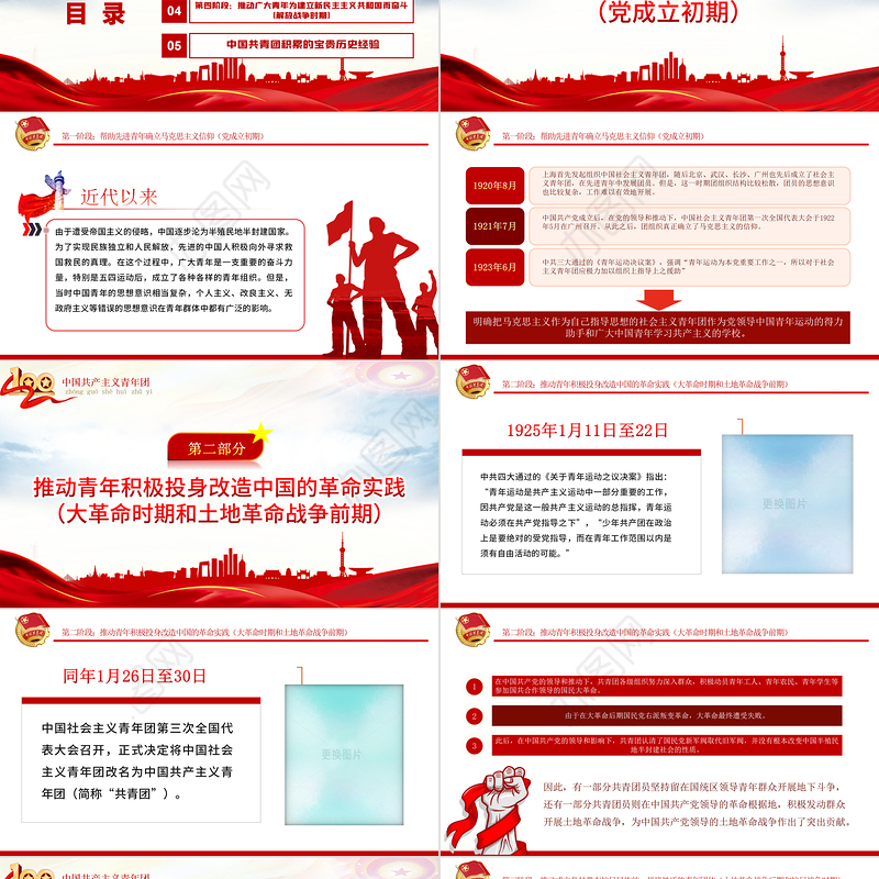 学好百年团史凝聚奋进力量PPT红色精品庆祝中国共青团建团100周年专题党课课件模板