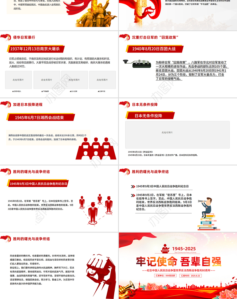 纪念中国人民抗日战争暨世界反法西斯战争胜利80周年PPT牢记使命吾辈自强课件下载
