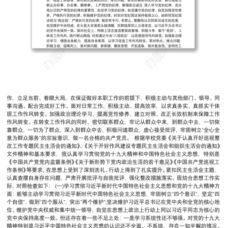 巡查整改民主生活会发言