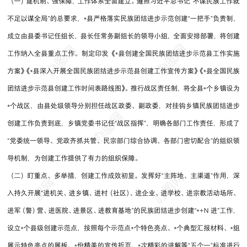 县创建民族团结示范工作情况汇报