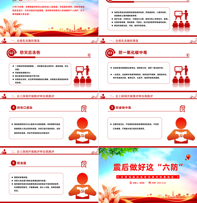 冬季震后科普PPT精美实用震后做好这六防防灾减灾课件