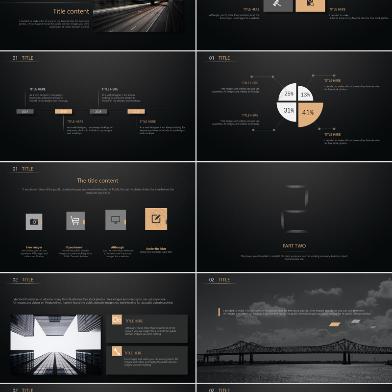 原创大气黑色典雅商务通用ppt模板-版权可商用