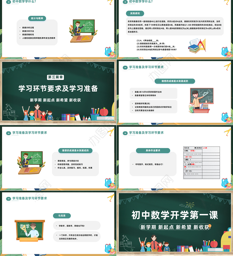 2023初中数学开学第一课PPT卡通风中学生开学第一课教学课件模板下载