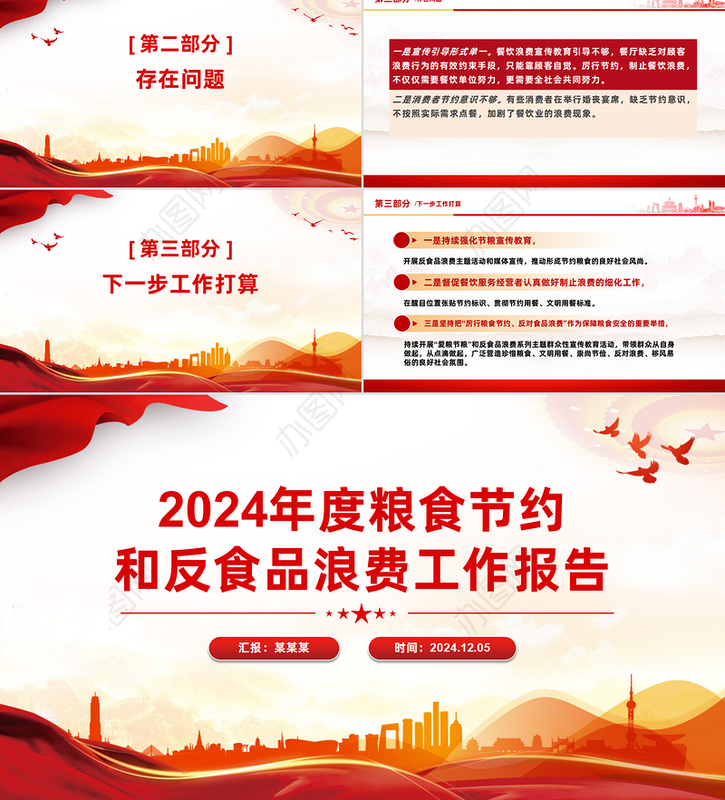 党建工作汇报PPT2024年度粮食节约和反食品浪费工作报告模板