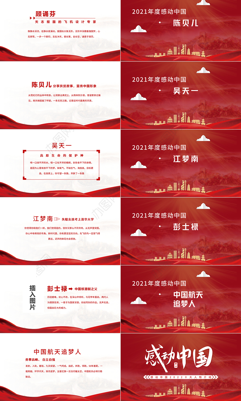 2022年度感动中国十大人物PPT红色大气风感动中国2022年度十大人物介绍专题课件模板