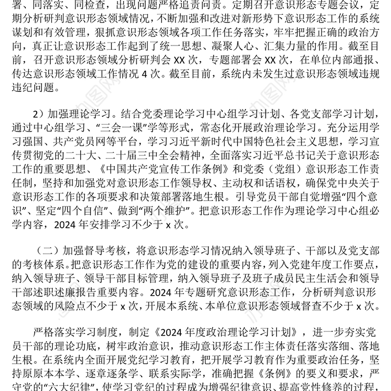 2024年意识形态工作总结和2025年工作举措